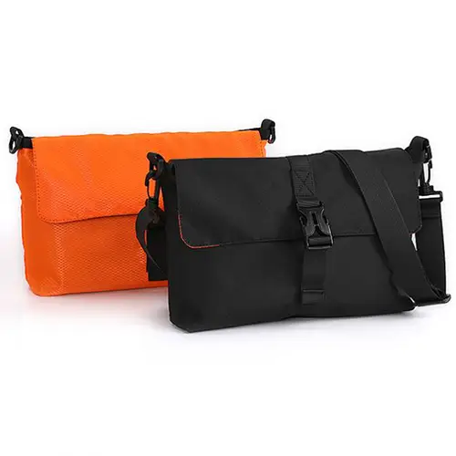 Durable Black Crossbody Messenger Bag with Buckle Closure and Spacious Interior